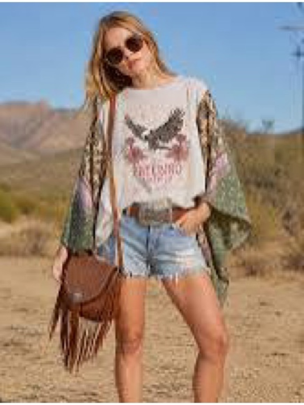 Boho Eagle Graphic Blouse in White and Pink - Women's Casual Top